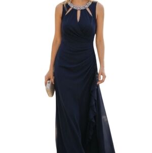 Elegant Navy Sleeveless Gown